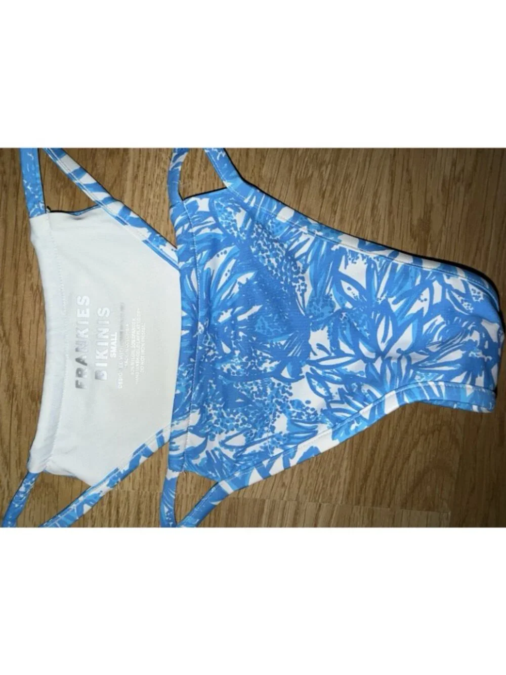 Frankies Bikinis Thong Swim Bikini Small True To Size Blue White Floral R2